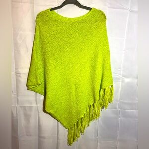Lime Neon Green Poncho with Tassels - One Size Fits Most